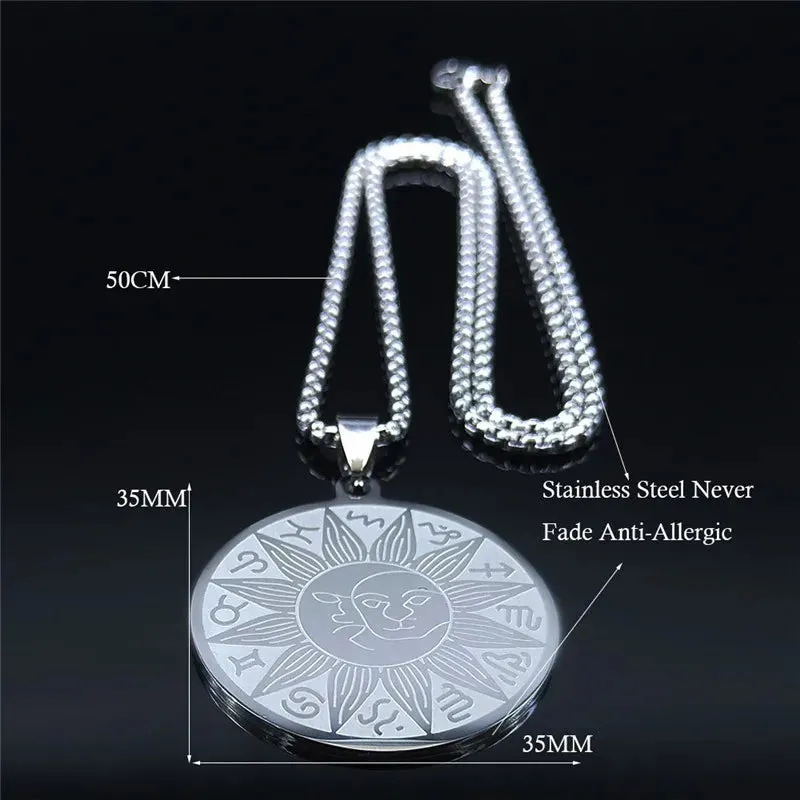 12 Constellations Sun Moon Astrology Stainless Steel Chain Necklace Divination Necklaces