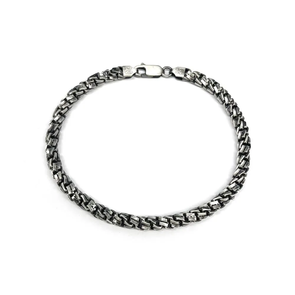 925 Sterling Gun Metal Plated Twisted Link Bracelet - BSB0007