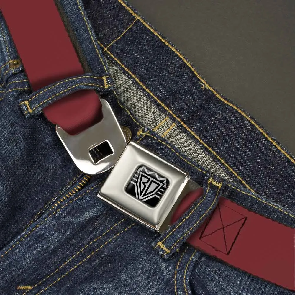 BD Wings Logo CLOSE-UP Full Color Black Silver Seatbelt Belt - Burgundy Webbing
