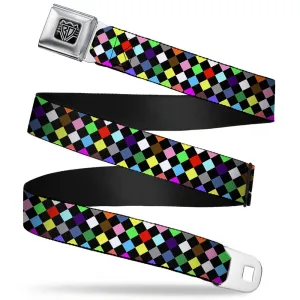 BD Wings Logo CLOSE-UP Full Color Black Silver Seatbelt Belt - Diamonds Black/Multi Color Webbing