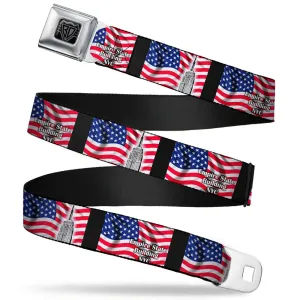 BD Wings Logo CLOSE-UP Full Color Black Silver Seatbelt Belt - Empire State Building NYC Webbing
