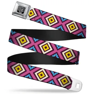 BD Wings Logo CLOSE-UP Full Color Black Silver Seatbelt Belt - Geometric1 Burgundy/Pink/Tan/Yellow/Baby Blue Webbing