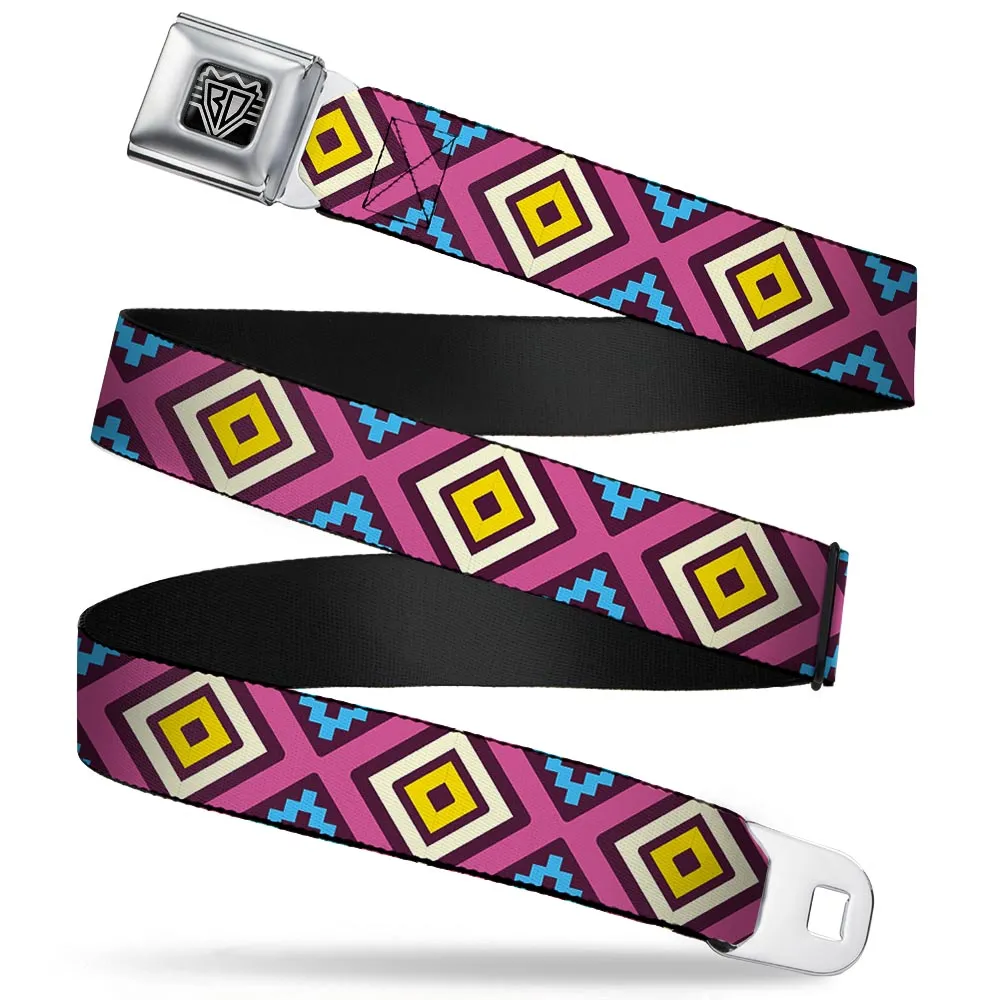 BD Wings Logo CLOSE-UP Full Color Black Silver Seatbelt Belt - Geometric1 Burgundy/Pink/Tan/Yellow/Baby Blue Webbing