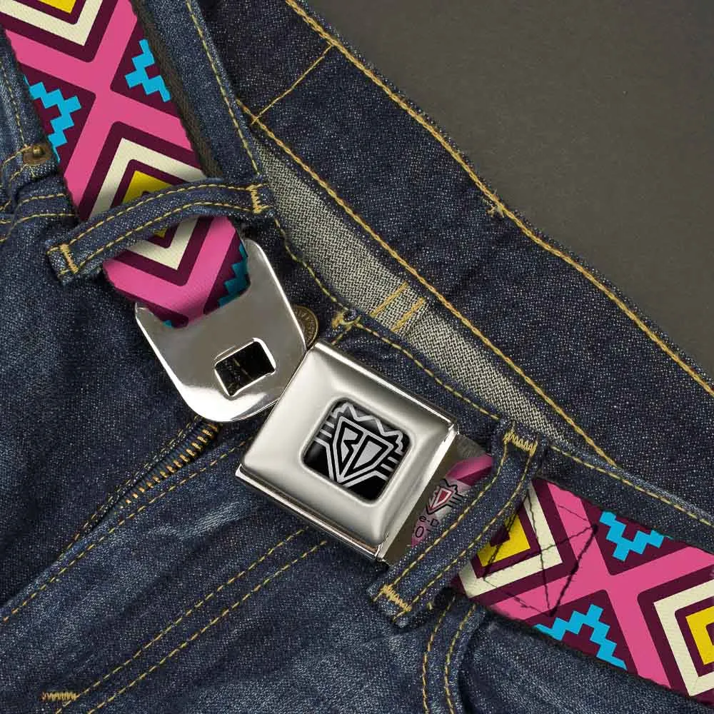 BD Wings Logo CLOSE-UP Full Color Black Silver Seatbelt Belt - Geometric1 Burgundy/Pink/Tan/Yellow/Baby Blue Webbing