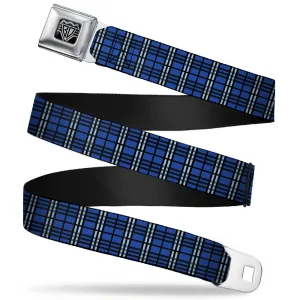 BD Wings Logo CLOSE-UP Full Color Black Silver Seatbelt Belt - Plaid Navy Webbing