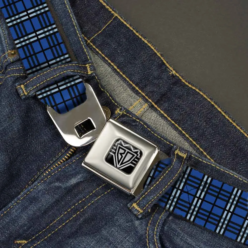 BD Wings Logo CLOSE-UP Full Color Black Silver Seatbelt Belt - Plaid Navy Webbing