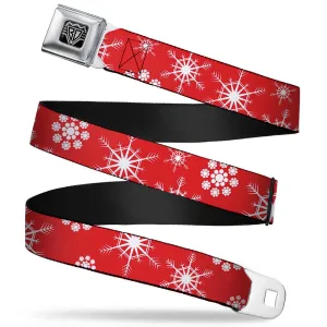 BD Wings Logo CLOSE-UP Full Color Black Silver Seatbelt Belt - Snowflakes Red/White Webbing