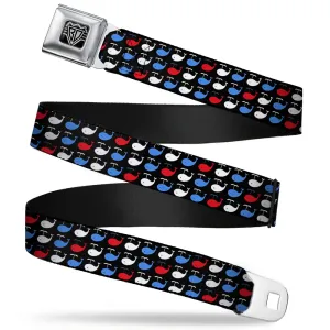 BD Wings Logo CLOSE-UP Full Color Black Silver Seatbelt Belt - Whales Navy/Red/White/Blue Webbing