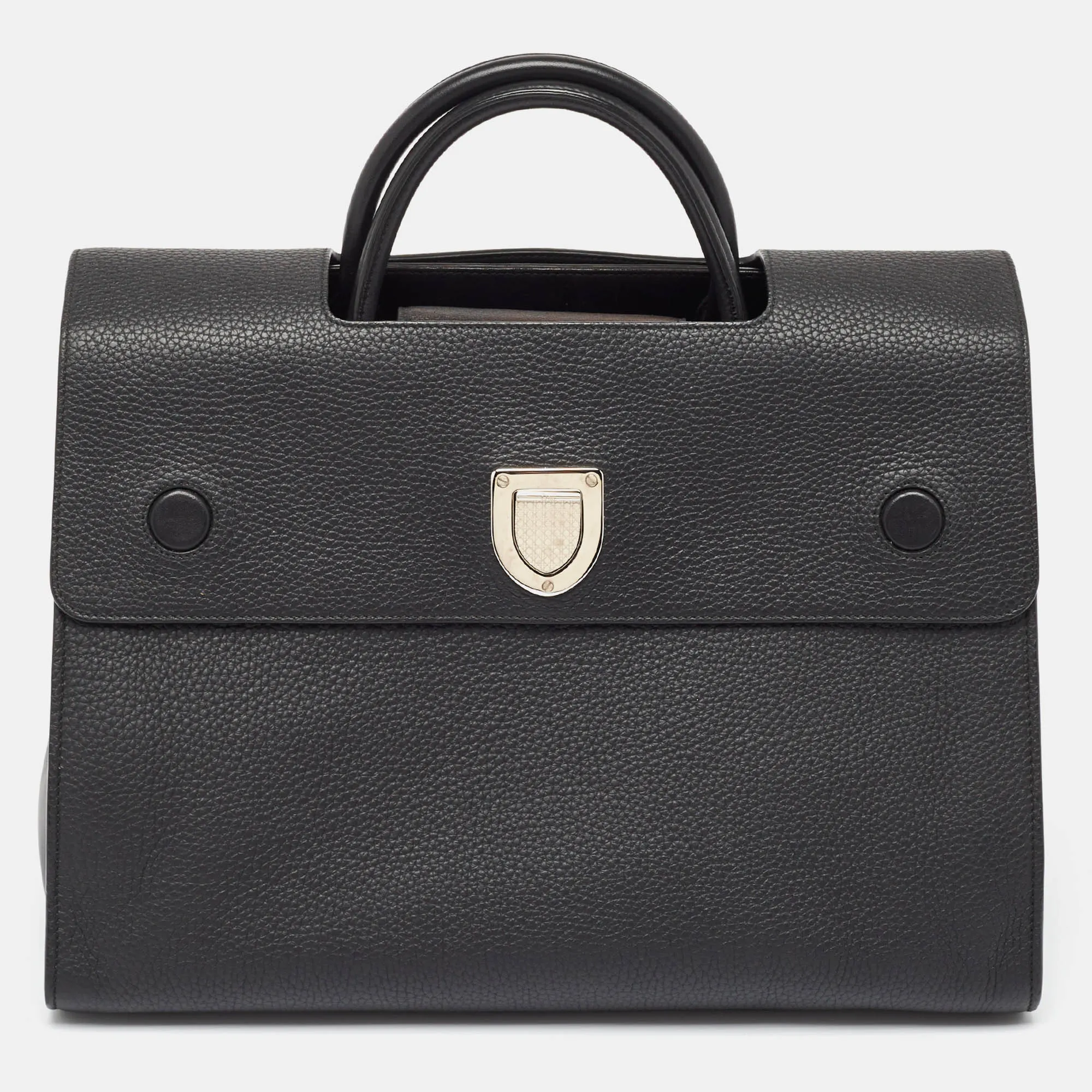 Black Leather Large Diorever Top Handle Bag