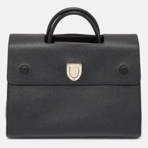 Black Leather Large Diorever Top Handle Bag