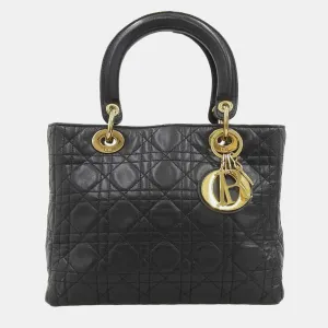Black Leather Medium Lady Top Handle Bags