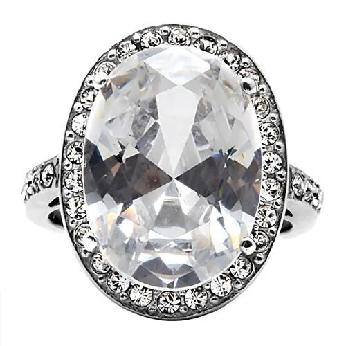 CJ010 Wholesale Women's Stainless Steel AAA Grade Clear Cubic Zirconia Oval Cut Engagement Ring