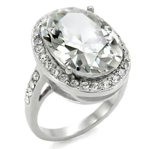 CJ010 Wholesale Women's Stainless Steel AAA Grade Clear Cubic Zirconia Oval Cut Engagement Ring