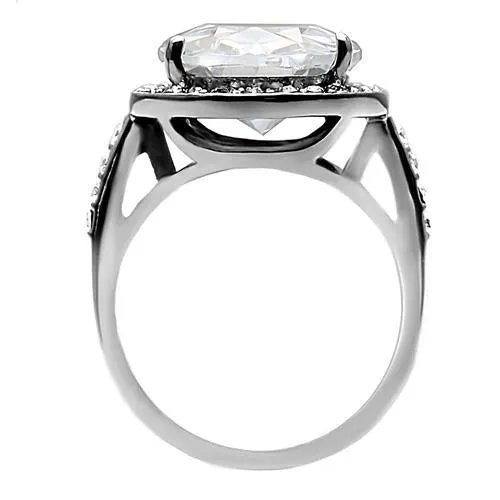 CJ010 Wholesale Women's Stainless Steel AAA Grade Clear Cubic Zirconia Oval Cut Engagement Ring