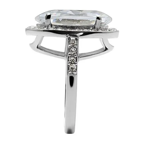CJ010 Wholesale Women's Stainless Steel AAA Grade Clear Cubic Zirconia Oval Cut Engagement Ring