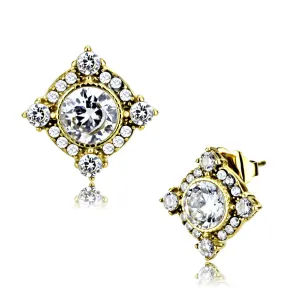 CJ293 Wholesale Women's Stainless Steel IP Gold AAA Grade CZ Clear Earrings