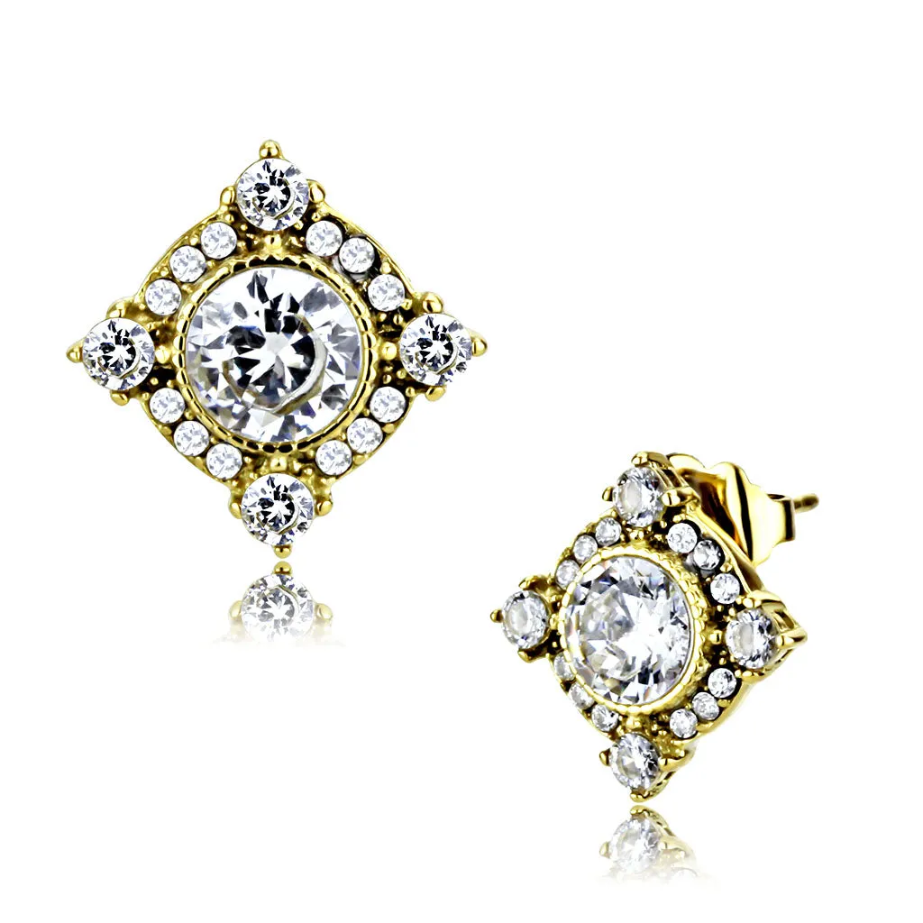 CJ293 Wholesale Women's Stainless Steel IP Gold AAA Grade CZ Clear Earrings