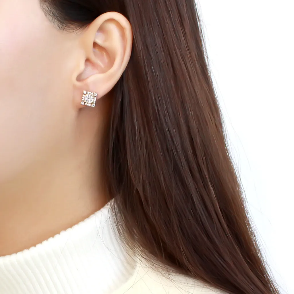 CJ293 Wholesale Women's Stainless Steel IP Gold AAA Grade CZ Clear Earrings