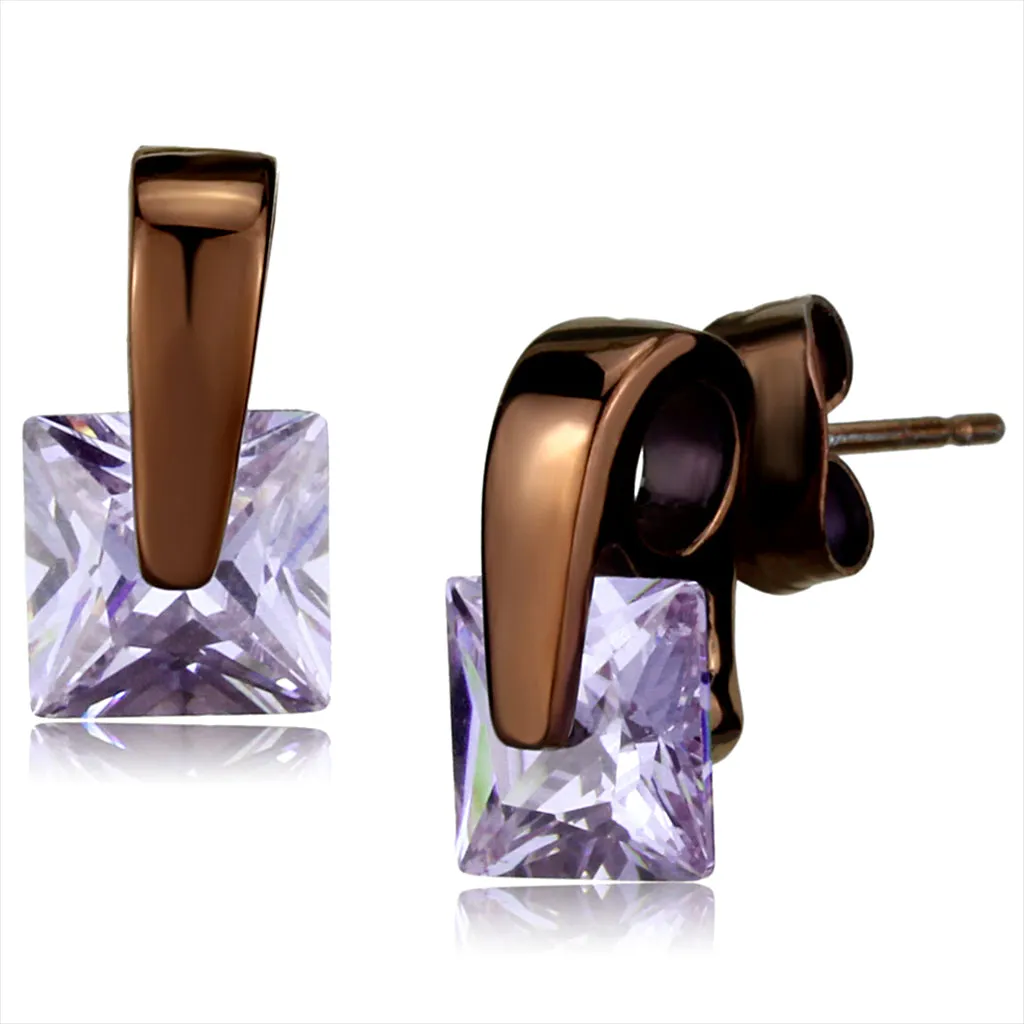 CJE2541 Women's Wholesale CZ Purple and Chocolate Plated Earring