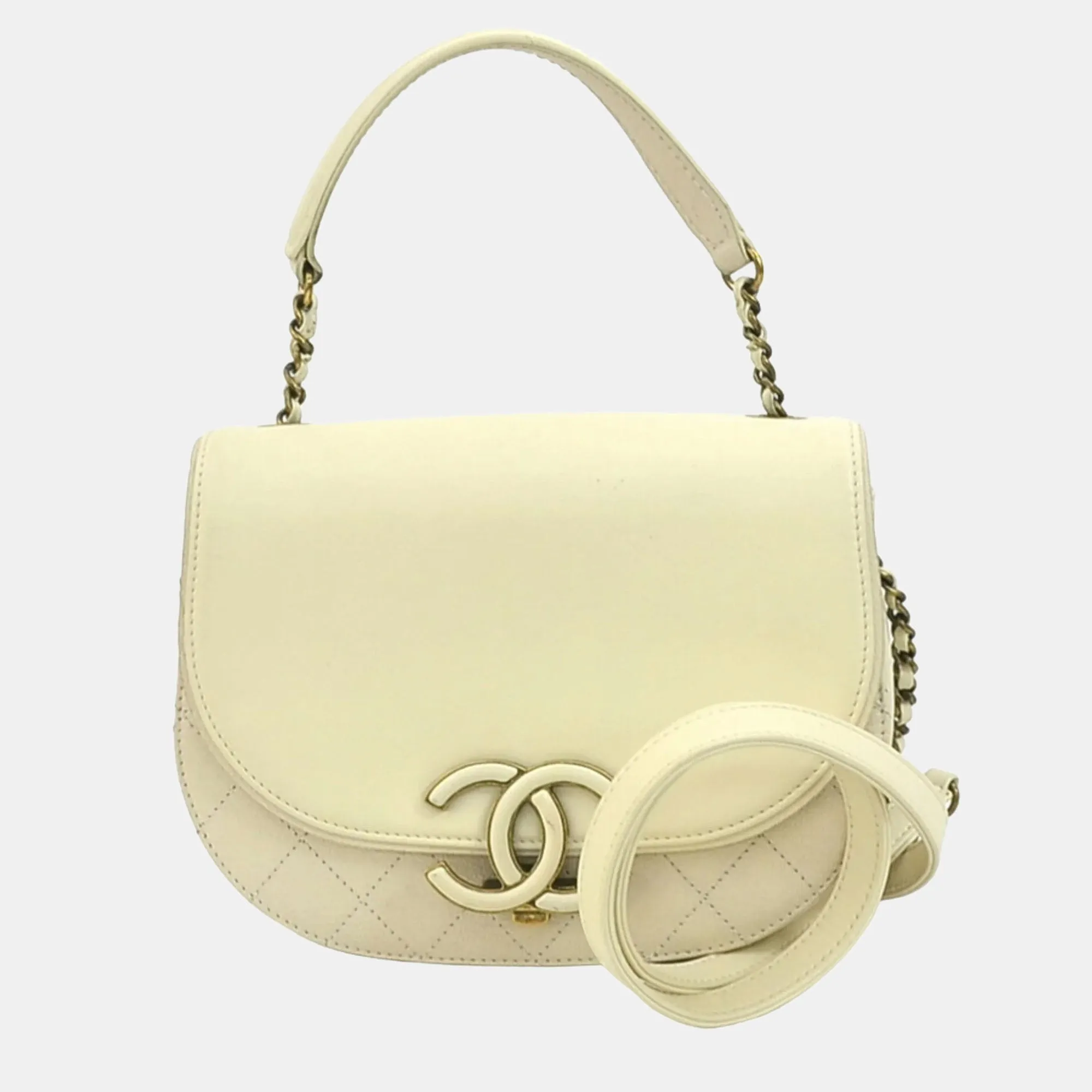 Cream Goatskin Leather Medium Coco Curve Shoulder Bag