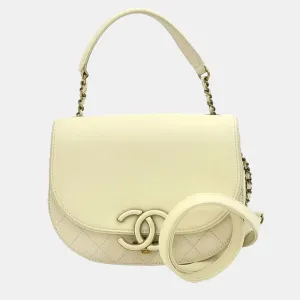 Cream Goatskin Leather Medium Coco Curve Shoulder Bag