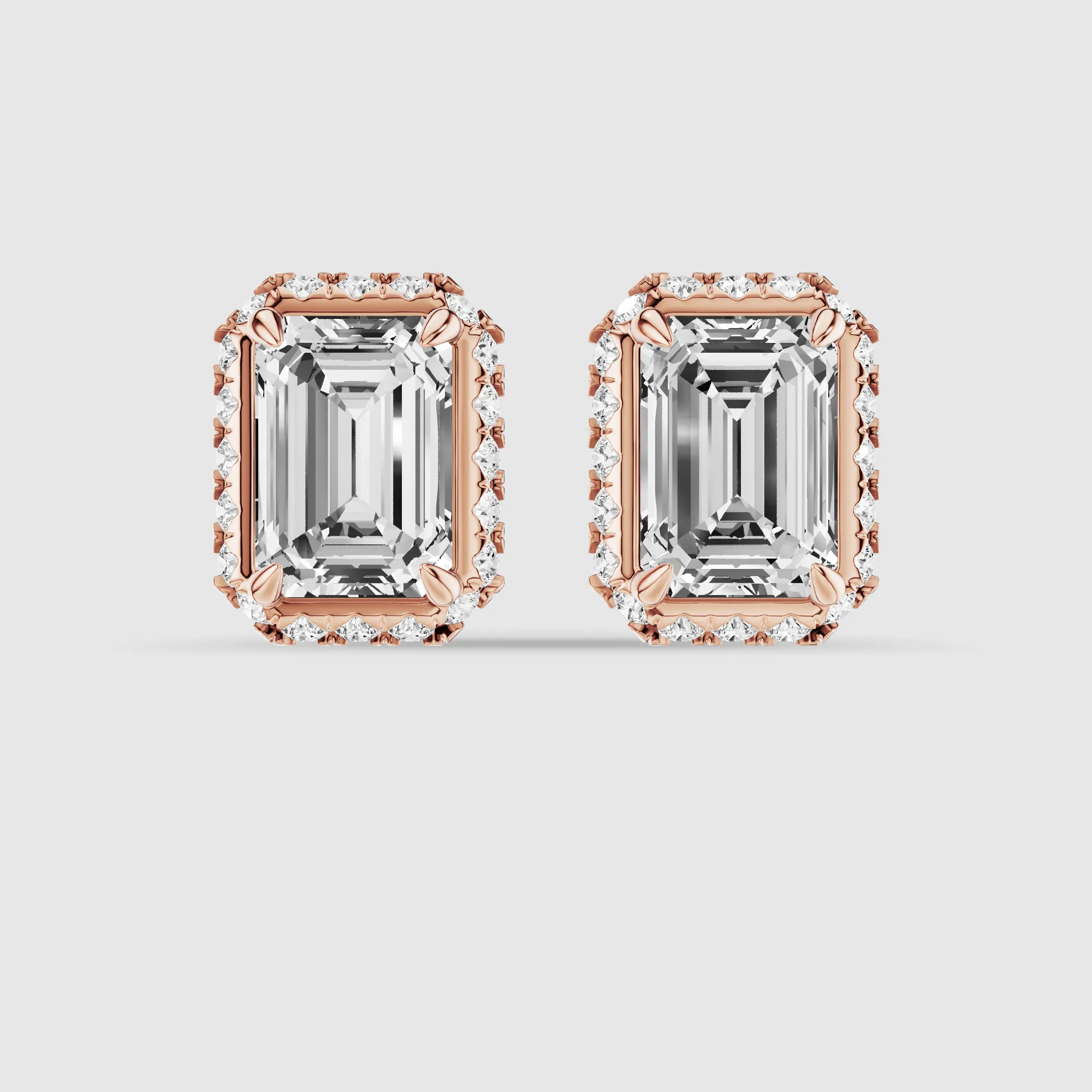 Donut Halo Lab Grown Diamond Studs-Emerald Cut