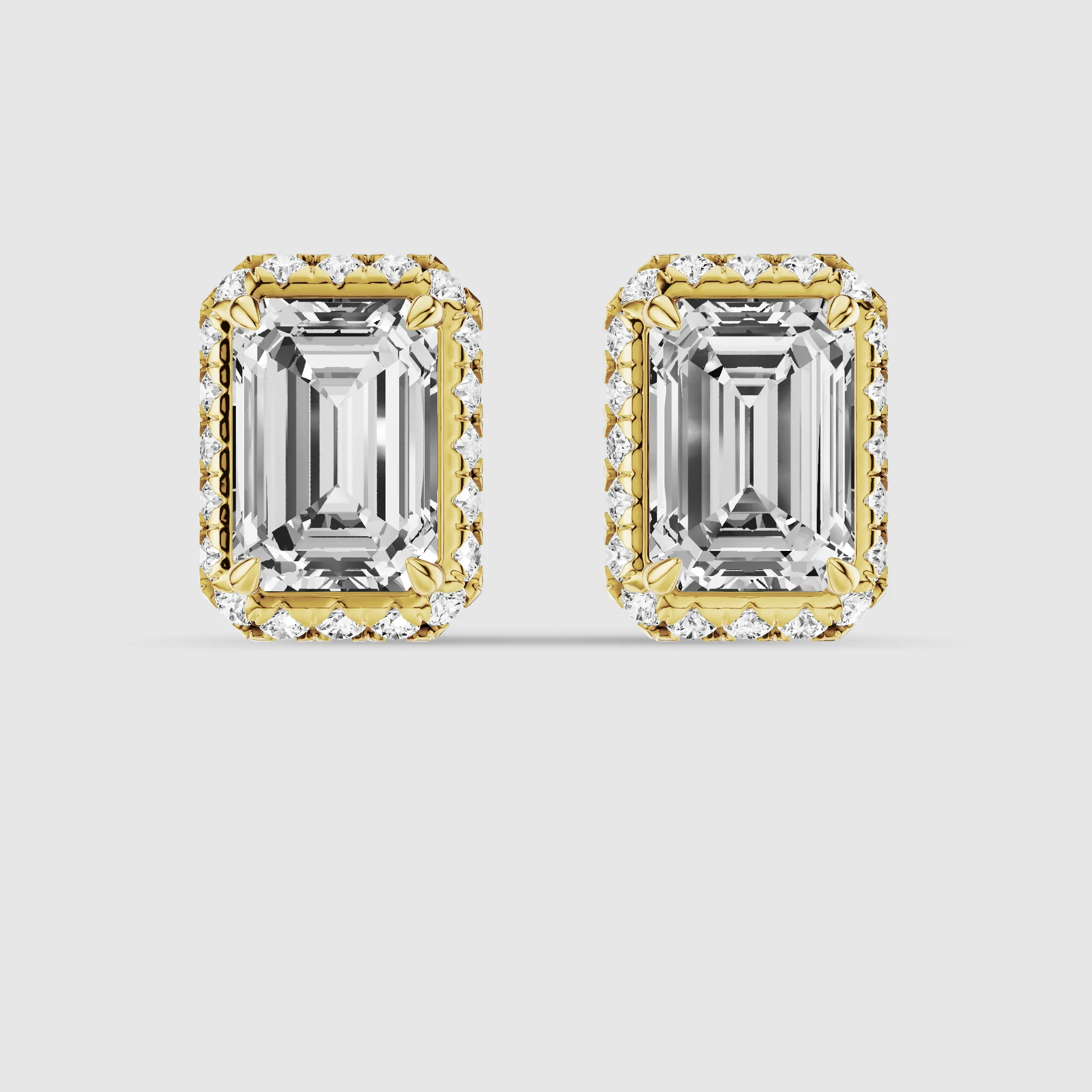 Donut Halo Lab Grown Diamond Studs-Emerald Cut