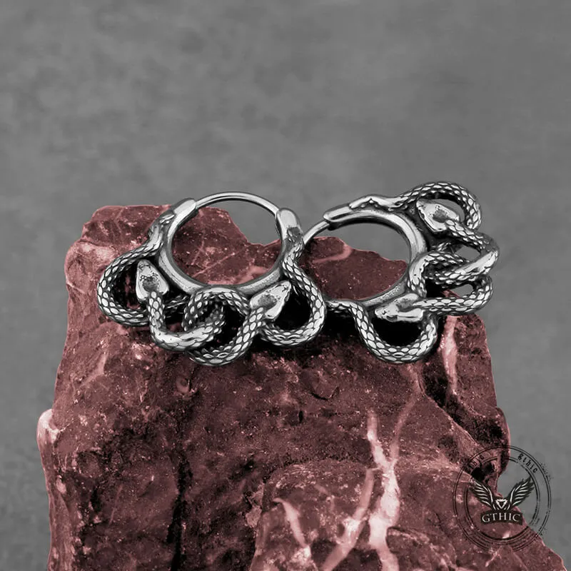Double Snake Wrapped Stainless Steel Earrings