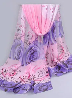 Flowers Roses Scarves Printed Chiffon Polyester Scarves
