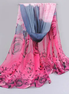 Flowers Roses Scarves Printed Chiffon Polyester Scarves