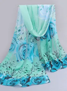 Flowers Roses Scarves Printed Chiffon Polyester Scarves