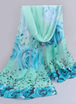 Flowers Roses Scarves Printed Chiffon Polyester Scarves