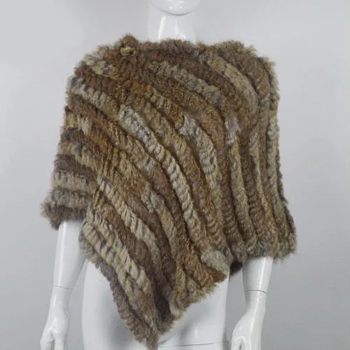 Genuine Real Knitted Rabbit Fur Poncho Wrap Scarves Women Real Rabbit Fur Shawl Scarf Triangle Cape Free Shipping