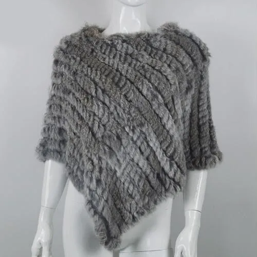 Genuine Real Knitted Rabbit Fur Poncho Wrap Scarves Women Real Rabbit Fur Shawl Scarf Triangle Cape Free Shipping