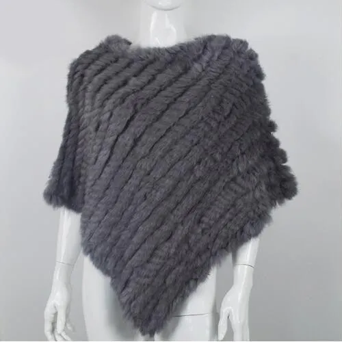 Genuine Real Knitted Rabbit Fur Poncho Wrap Scarves Women Real Rabbit Fur Shawl Scarf Triangle Cape Free Shipping