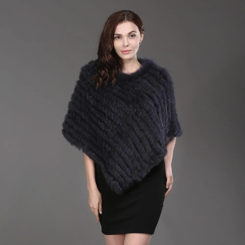 Genuine Real Knitted Rabbit Fur Poncho Wrap Scarves Women Real Rabbit Fur Shawl Scarf Triangle Cape Free Shipping