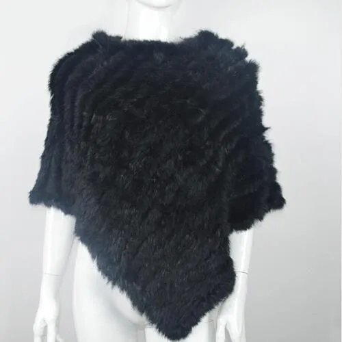 Genuine Real Knitted Rabbit Fur Poncho Wrap Scarves Women Real Rabbit Fur Shawl Scarf Triangle Cape Free Shipping