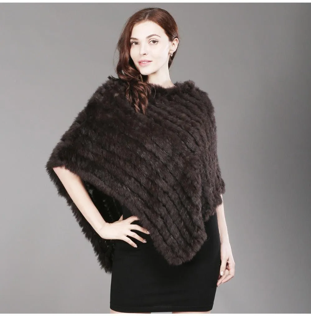 Genuine Real Knitted Rabbit Fur Poncho Wrap Scarves Women Real Rabbit Fur Shawl Scarf Triangle Cape Free Shipping