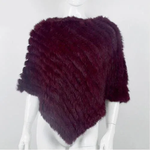 Genuine Real Knitted Rabbit Fur Poncho Wrap Scarves Women Real Rabbit Fur Shawl Scarf Triangle Cape Free Shipping