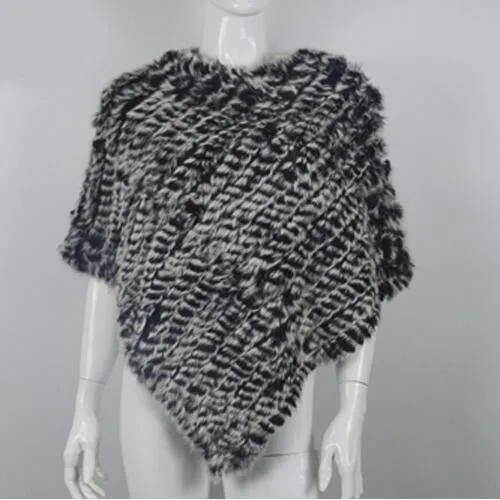 Genuine Real Knitted Rabbit Fur Poncho Wrap Scarves Women Real Rabbit Fur Shawl Scarf Triangle Cape Free Shipping
