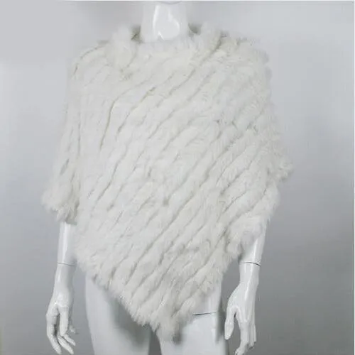 Genuine Real Knitted Rabbit Fur Poncho Wrap Scarves Women Real Rabbit Fur Shawl Scarf Triangle Cape Free Shipping