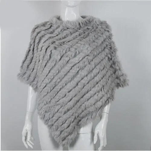 Genuine Real Knitted Rabbit Fur Poncho Wrap Scarves Women Real Rabbit Fur Shawl Scarf Triangle Cape Free Shipping