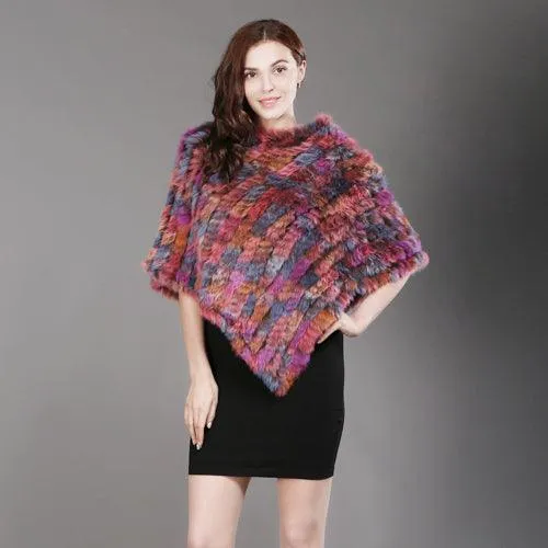 Genuine Real Knitted Rabbit Fur Poncho Wrap Scarves Women Real Rabbit Fur Shawl Scarf Triangle Cape Free Shipping