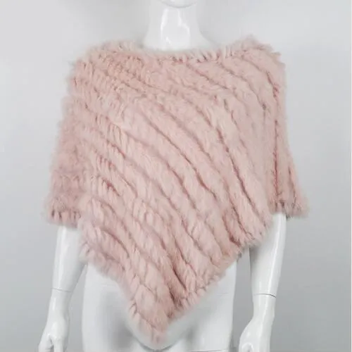 Genuine Real Knitted Rabbit Fur Poncho Wrap Scarves Women Real Rabbit Fur Shawl Scarf Triangle Cape Free Shipping