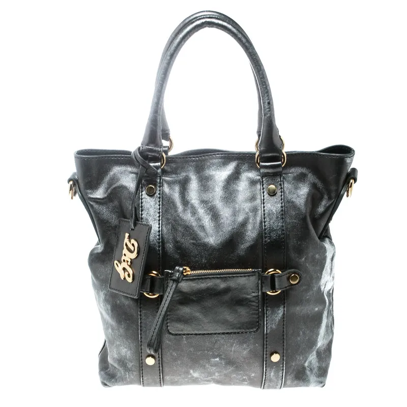 Metallic Grey Leather Golden Box Messenger Bag