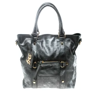 Metallic Grey Leather Golden Box Messenger Bag