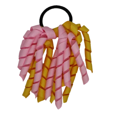 School Hair Accessories Short Curly Ponytail Streamer Hair Tie - Maize Yellow (28 colours options to pick from)