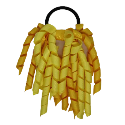 School Hair Accessories Short Curly Ponytail Streamer Hair Tie - Maize Yellow (28 colours options to pick from)