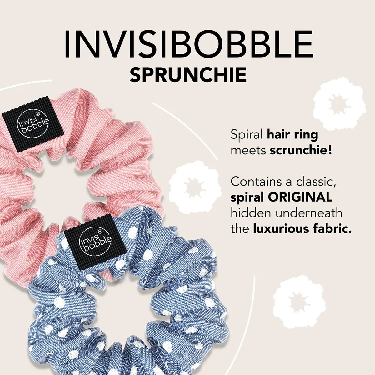 Sprunchies Invisibobble Hair Tie Scrunchies with Spirals Softer on Hair, 2 Pack